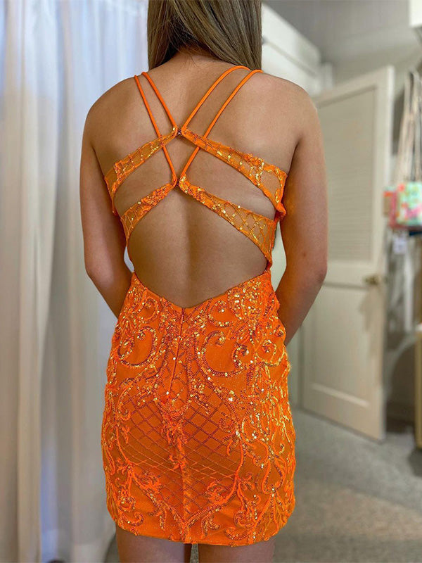 Glitter Bodycon Criss-Cross Back Homecoming Dress