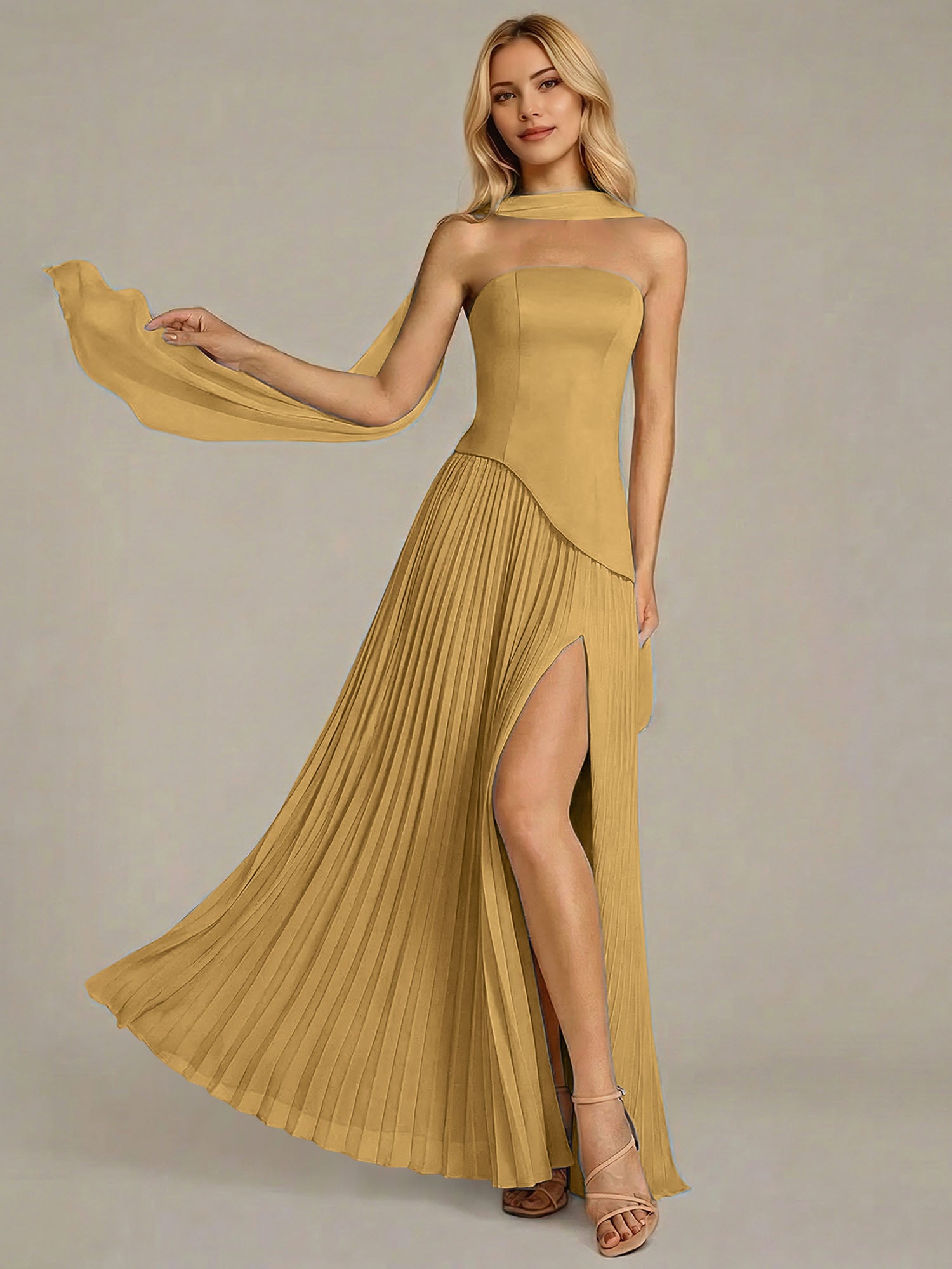 Navy A Line Satin Off The Shoulder Sleeveless Floor Length Dress
