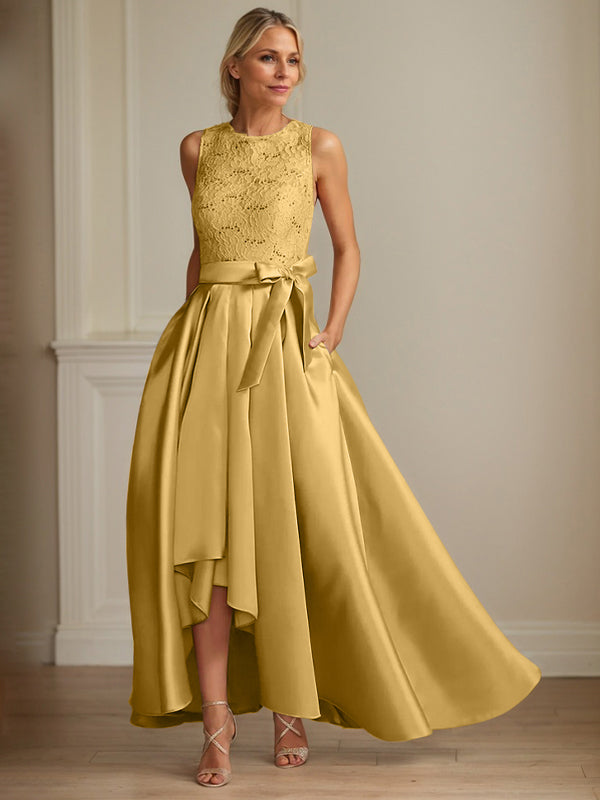 A-Line/Princess Jewel Neck Sleeveless Mother Of The Bride Dresses With Pleats Lace - View 13 | FashionDia
