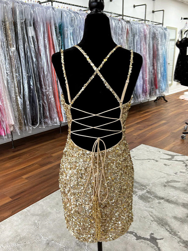 Double Straps Sequin Tight Short Homecoming Dress