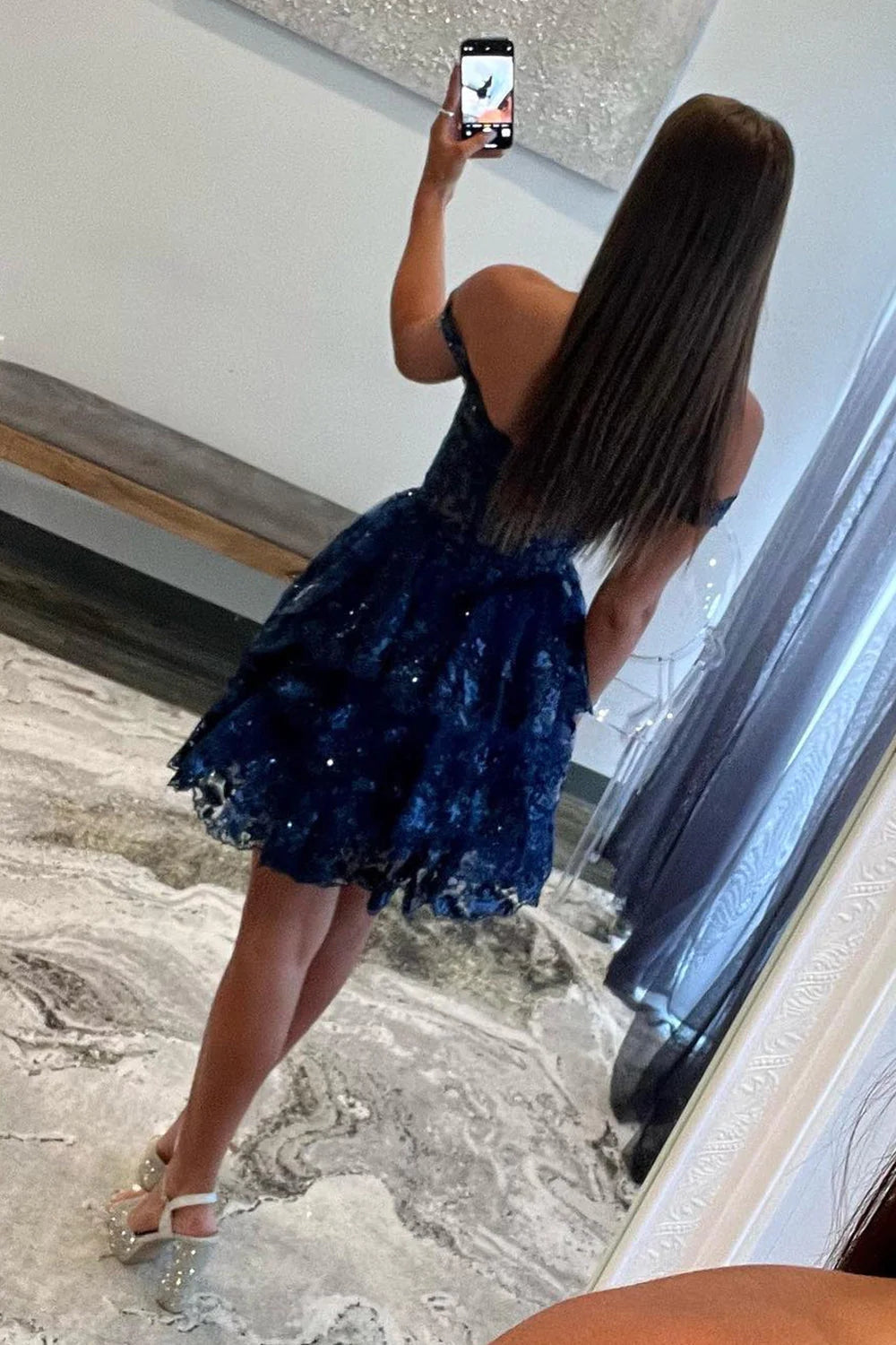 Golden Homecoming Dresses A-Line Tiered Lace Short Cocktail Dresses