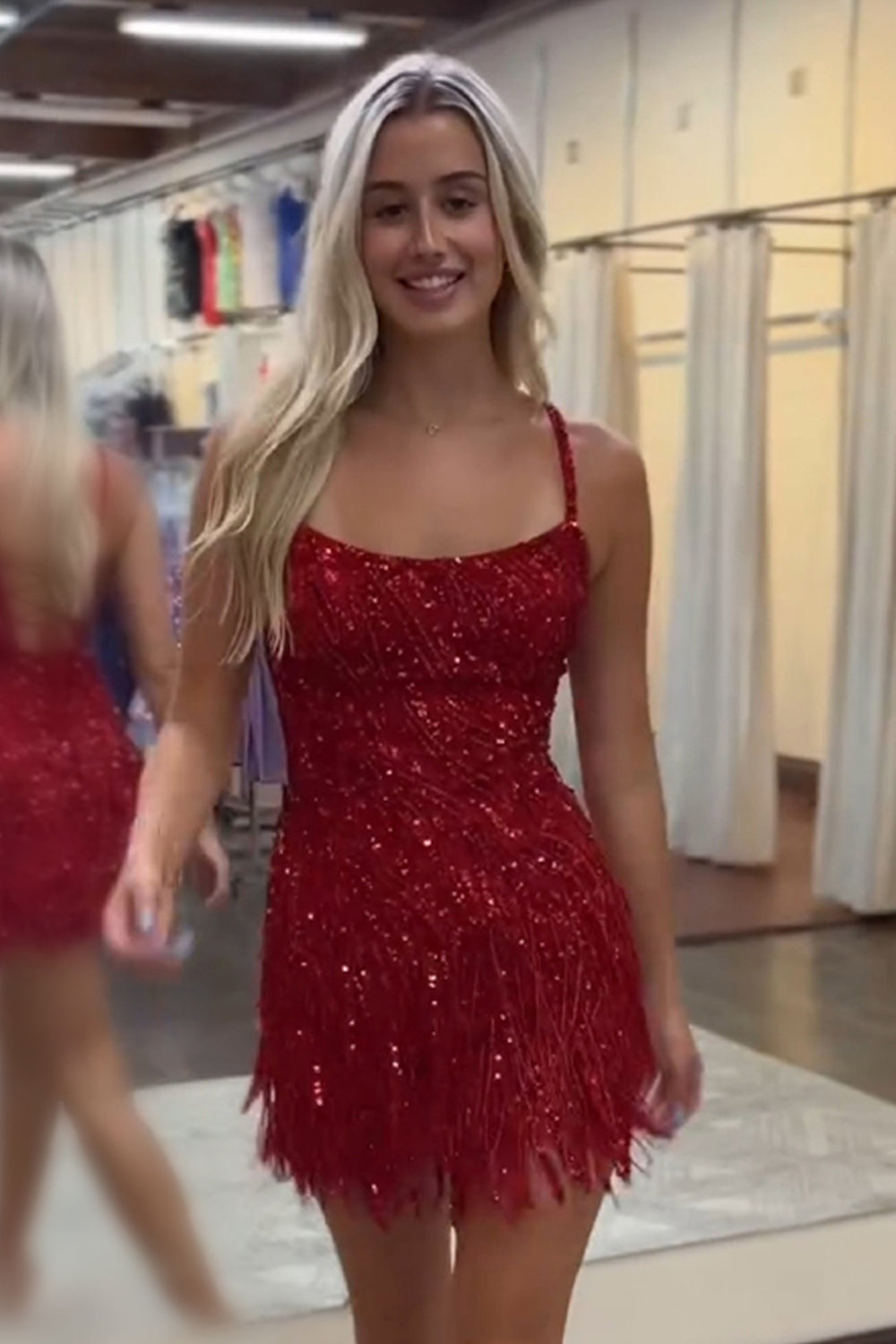 Golden Homecoming Dresses Spaghetti Straps Beaded Fringed Tight Short Hoco Dress