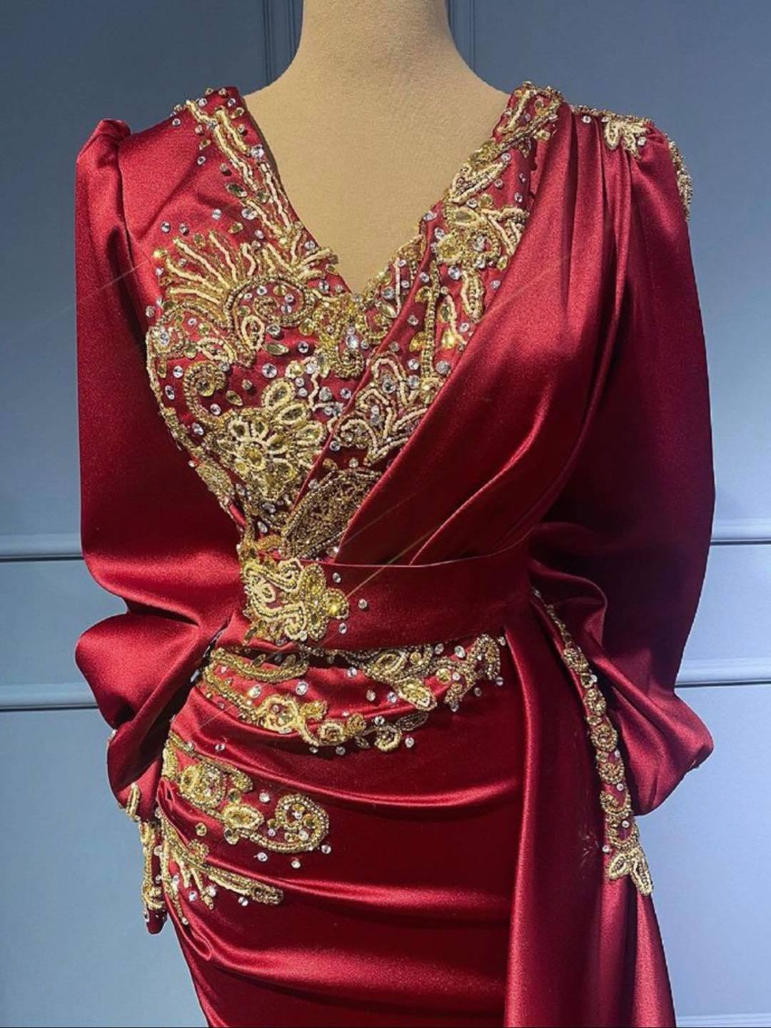 Gorgeous Burgundy Long Sleeves Prom Dress Mermaid With Beadings