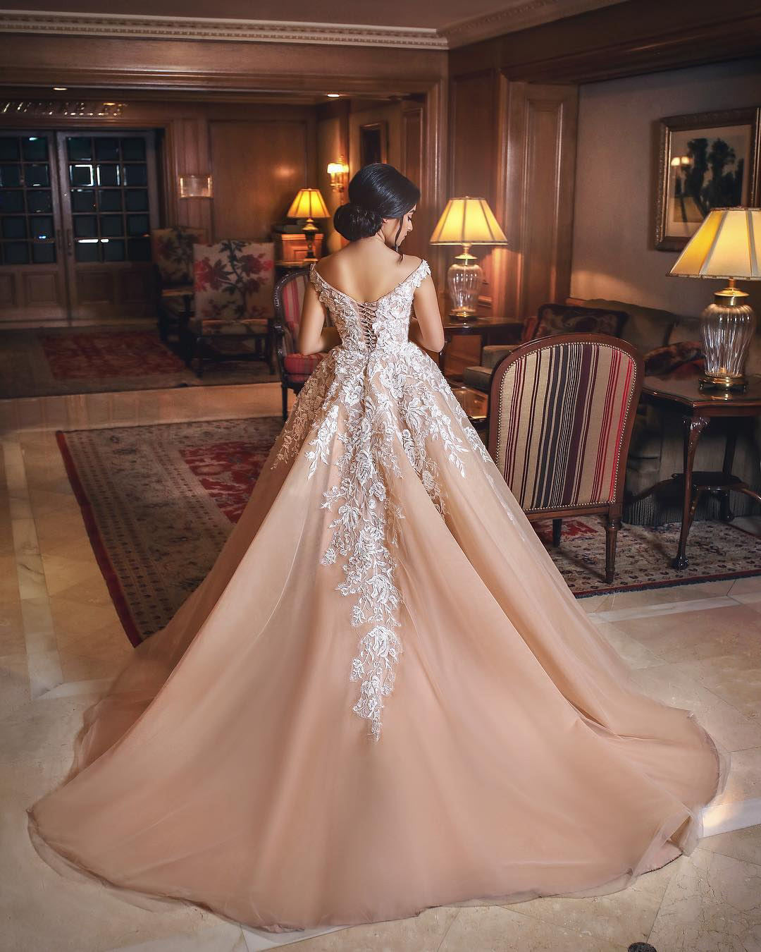 Gorgeous Champagne Appliques Wedding Dresses  | A Line Off-the-shoulder Bridal Gowns