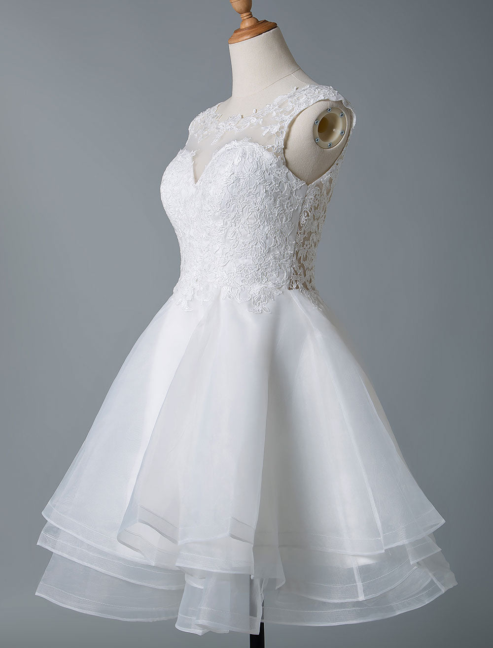 Gorgeous Jewel Sleeveless Lace Ruffles White Short Beach Wedding Dresses