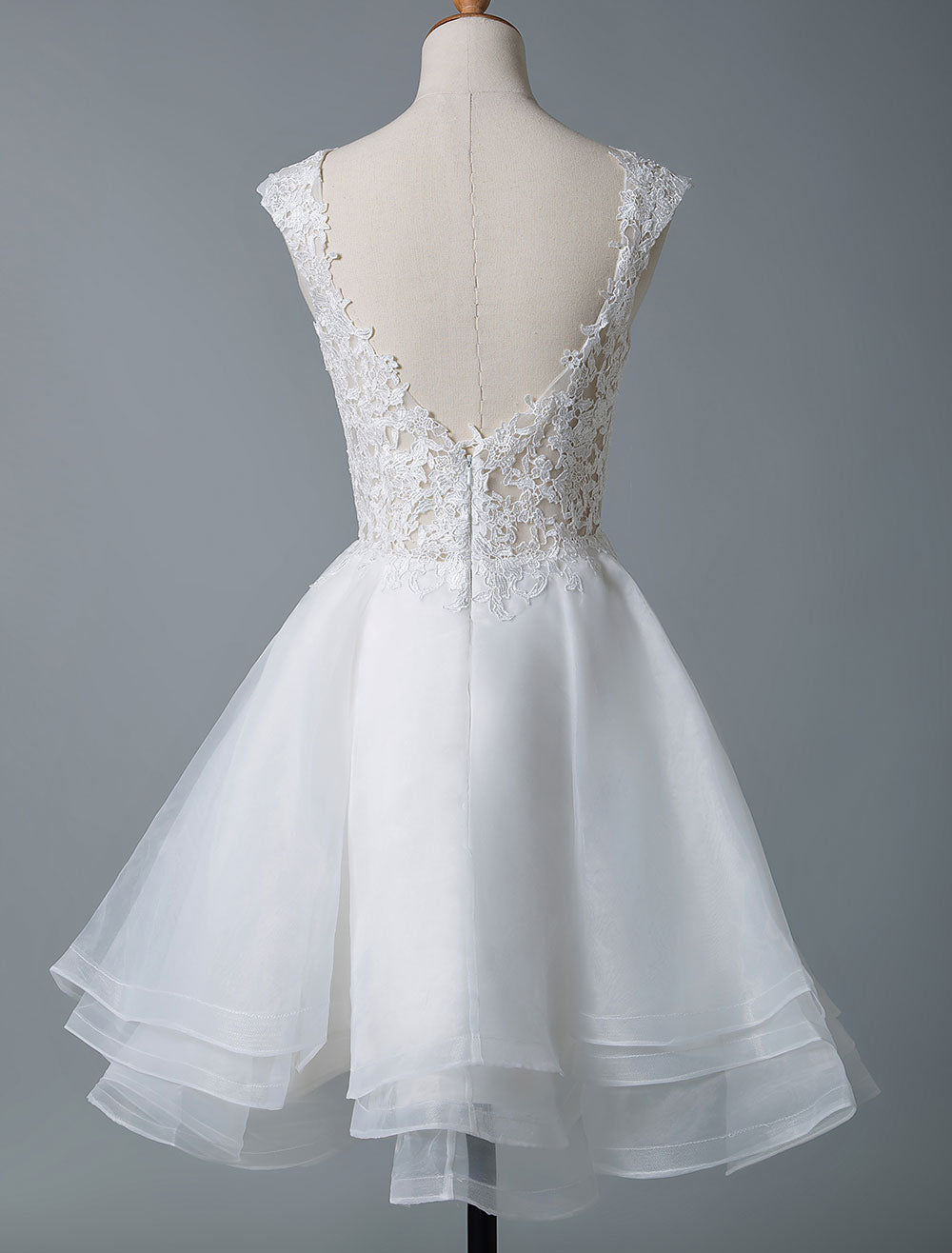 Gorgeous Jewel Sleeveless Lace Ruffles White Short Beach Wedding Dresses