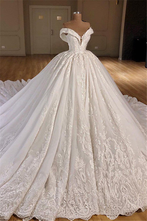 Gorgeous Off Shoulder Ball Gown Wedding Dresses  | Puffy Lace Wedding Dress Online