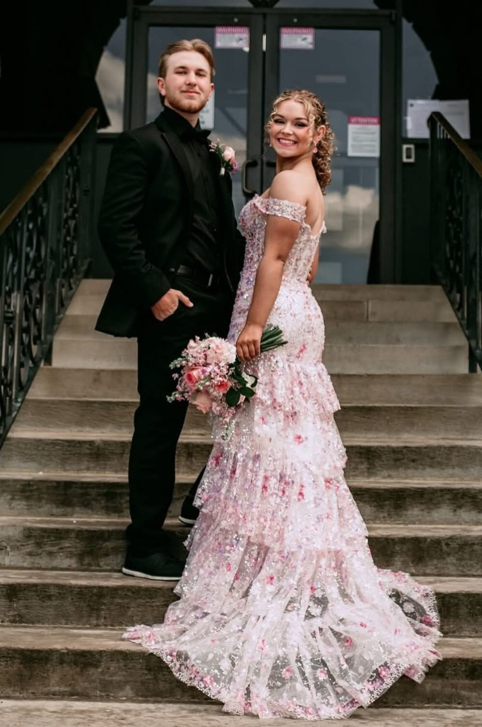 Gorgeous A-Line Off-the-Shoulder Light Pink Corset Prom Dress with Appliques - FashionDia