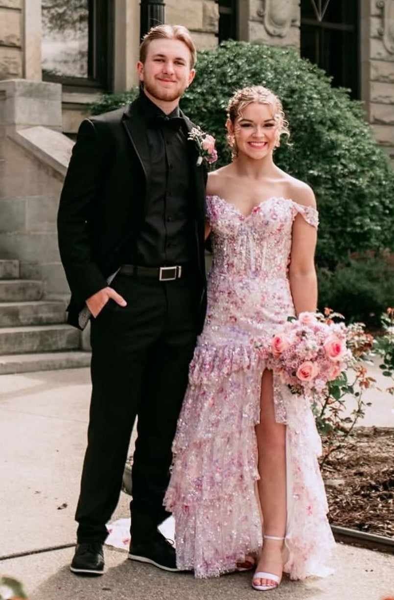 Gorgeous A Line Off the Shoulder Light Pink Corset Prom Dress with Appliques