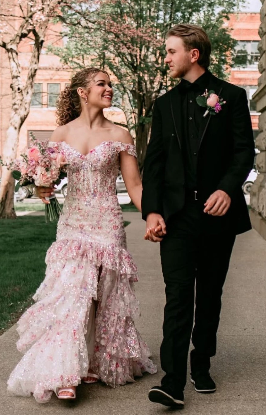 Gorgeous A Line Off the Shoulder Light Pink Corset Prom Dress with Appliques