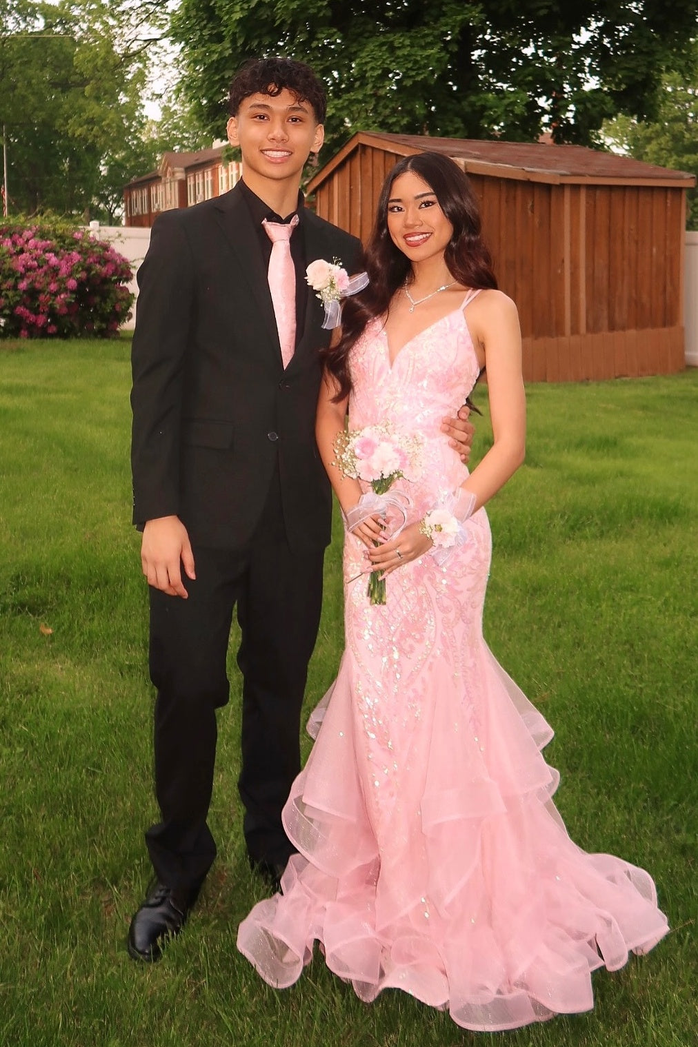 Gorgeous Mermaid Spaghetti Straps Pink Long Prom Dress with Embroidery