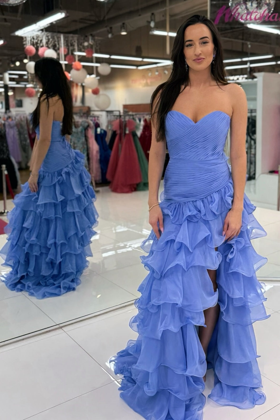 Gorgeous Mermaid Sweetheart Blue Long Prom Dress with Ruffles