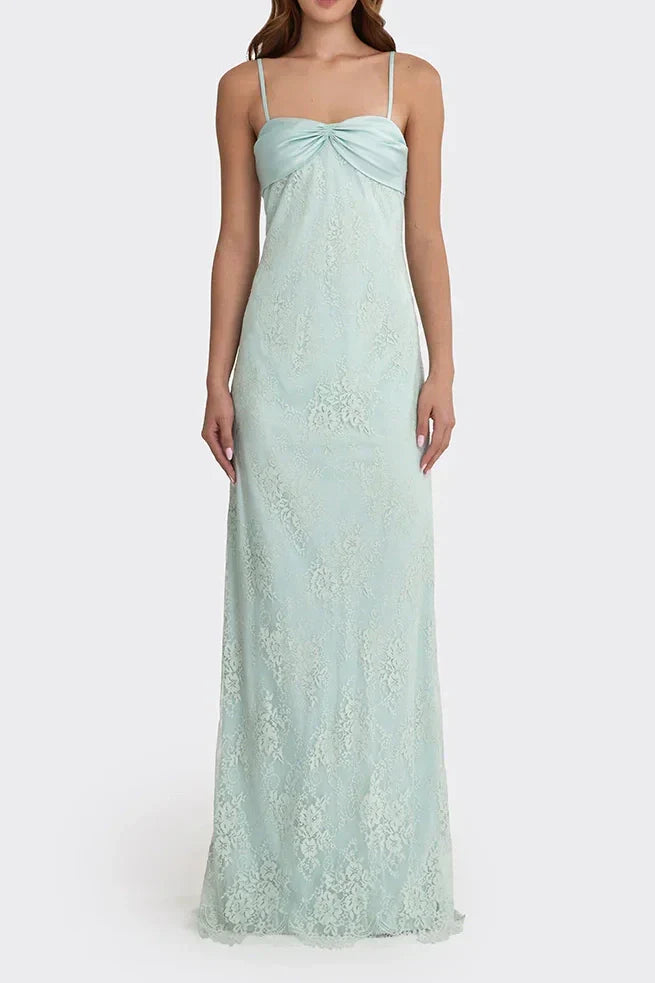 Gorgeous Sheath Spaghetti Straps Pink Long Prom Dress with Lace