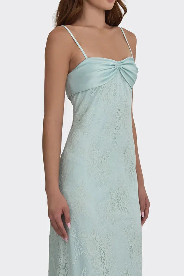Gorgeous Sheath Spaghetti Straps Pink Long Prom Dress with Lace