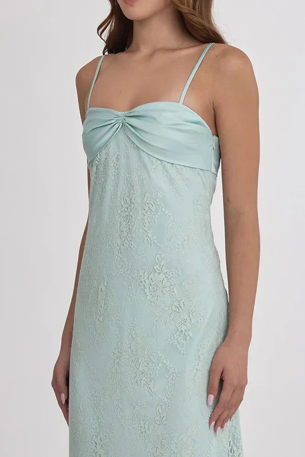 Gorgeous Sheath Spaghetti Straps Pink Long Prom Dress with Lace