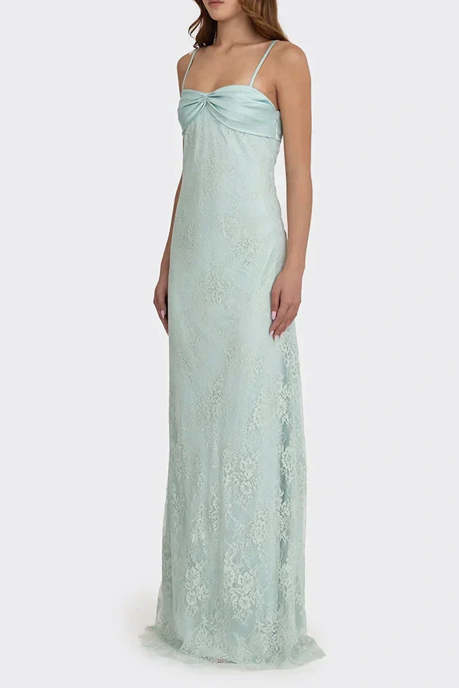 Gorgeous Sheath Spaghetti Straps Pink Long Prom Dress with Lace