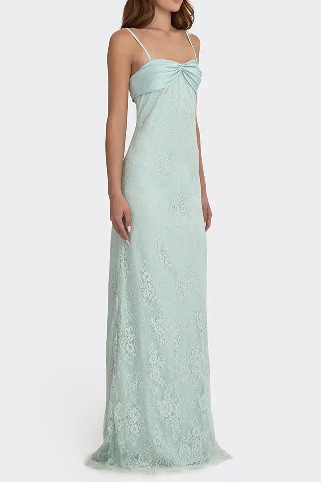 Gorgeous Sheath Spaghetti Straps Pink Long Prom Dress with Lace