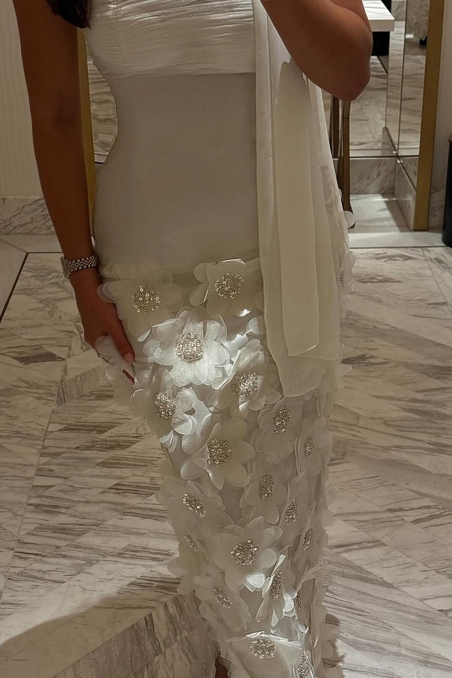 Gorgeous Sheath Strapless White Long Prom Dress with Appliques