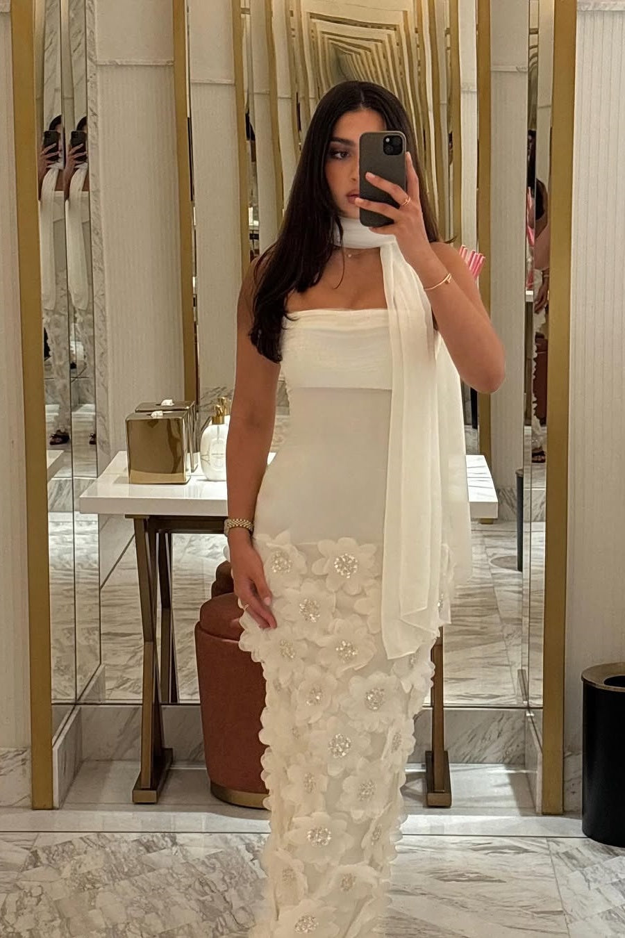 Gorgeous Sheath Strapless White Long Prom Dress with Appliques