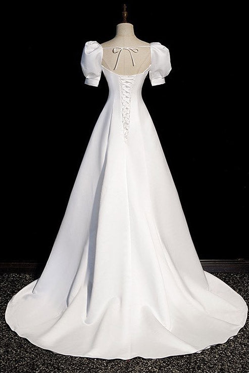 Gorgeous White A-Lin Backless Wedding Dress - Fashionpara