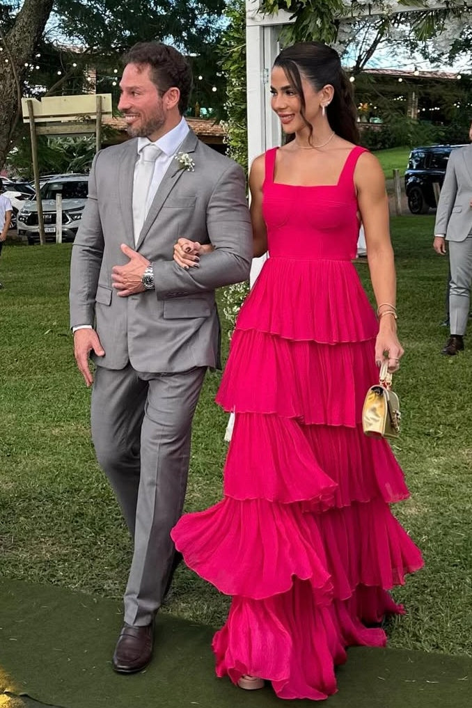 Gorgeous A Line Square Neck Orange Long Prom Dress with Ruffles