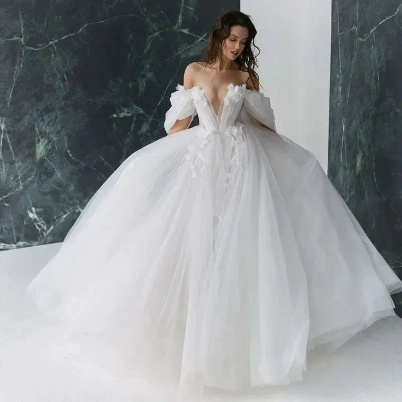 Graceful Hot Sale 3D FlowerWedding Dresses with Detachable Sleeves Wedding Gowns Sweetheart Bridal Dresses Open Back Appliqued by payinti