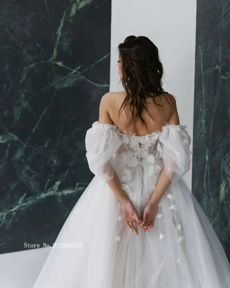 Graceful Hot Sale 3D FlowerWedding Dresses with Detachable Sleeves Wedding Gowns Sweetheart Bridal Dresses Open Back Appliqued (ZD13493)