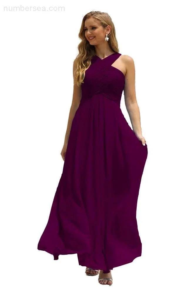 ZapDress Women Halter Chiffon Bridesmaid Dress A-line Long Formal Prom Gown (ZD17050)