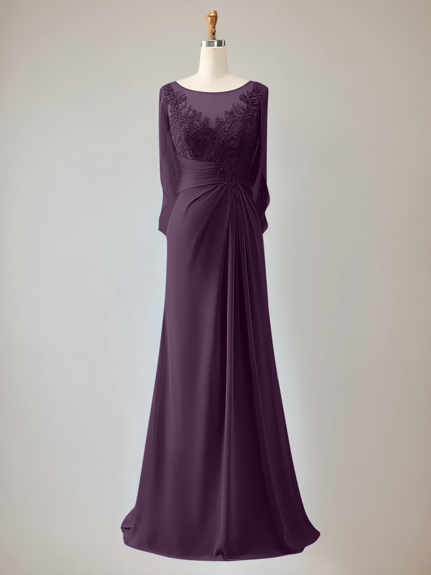 Trumpet/Mermaid Scoop Neck 1/2 Sleeve Chiffon Mother of the Bride Dress With Beadings
