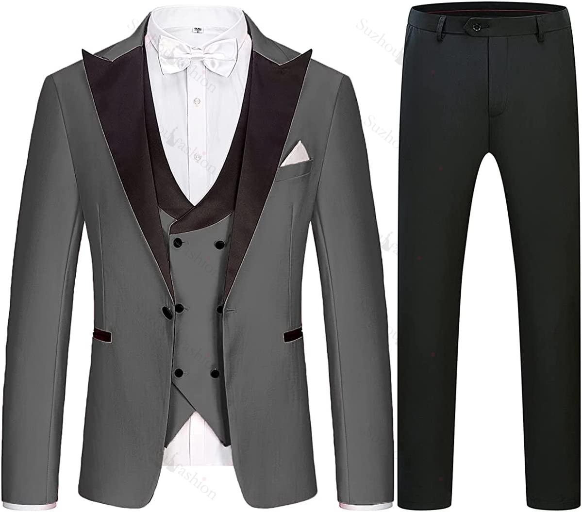 Gray 3 Piece Peaked Lapel Business Suit