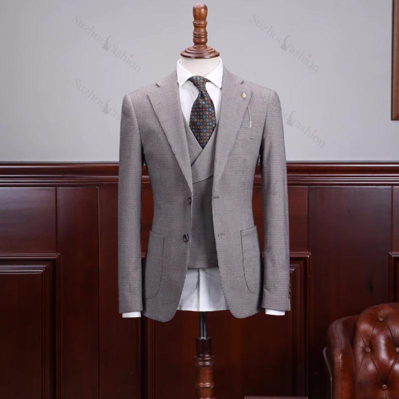 Gray Three Piece Notched Lapel Business Suit