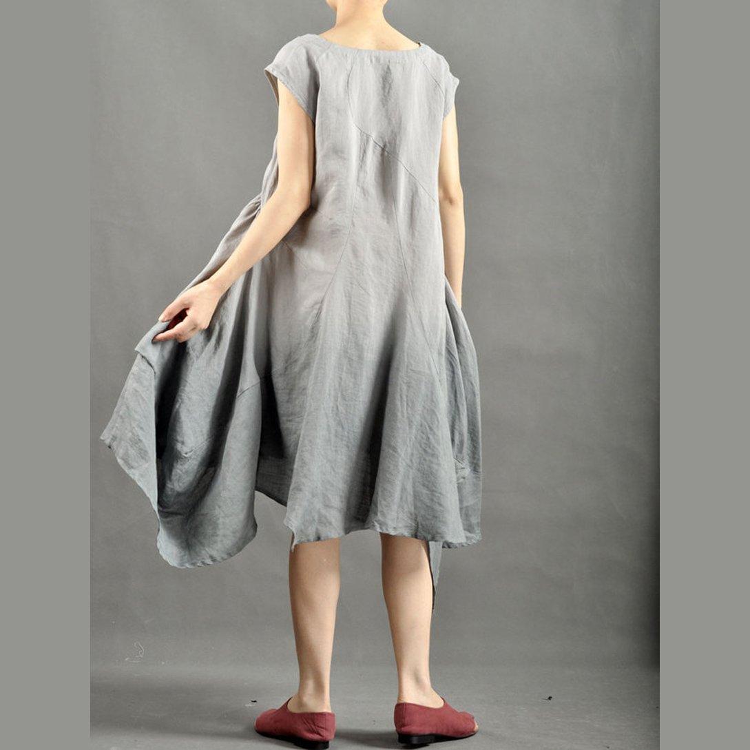 Gray loose fit flare summer dress linen dress