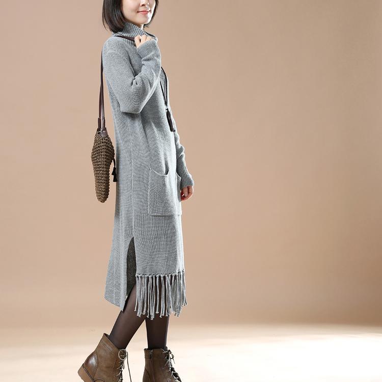 Gray winter sweaters oversize taseled dresses
