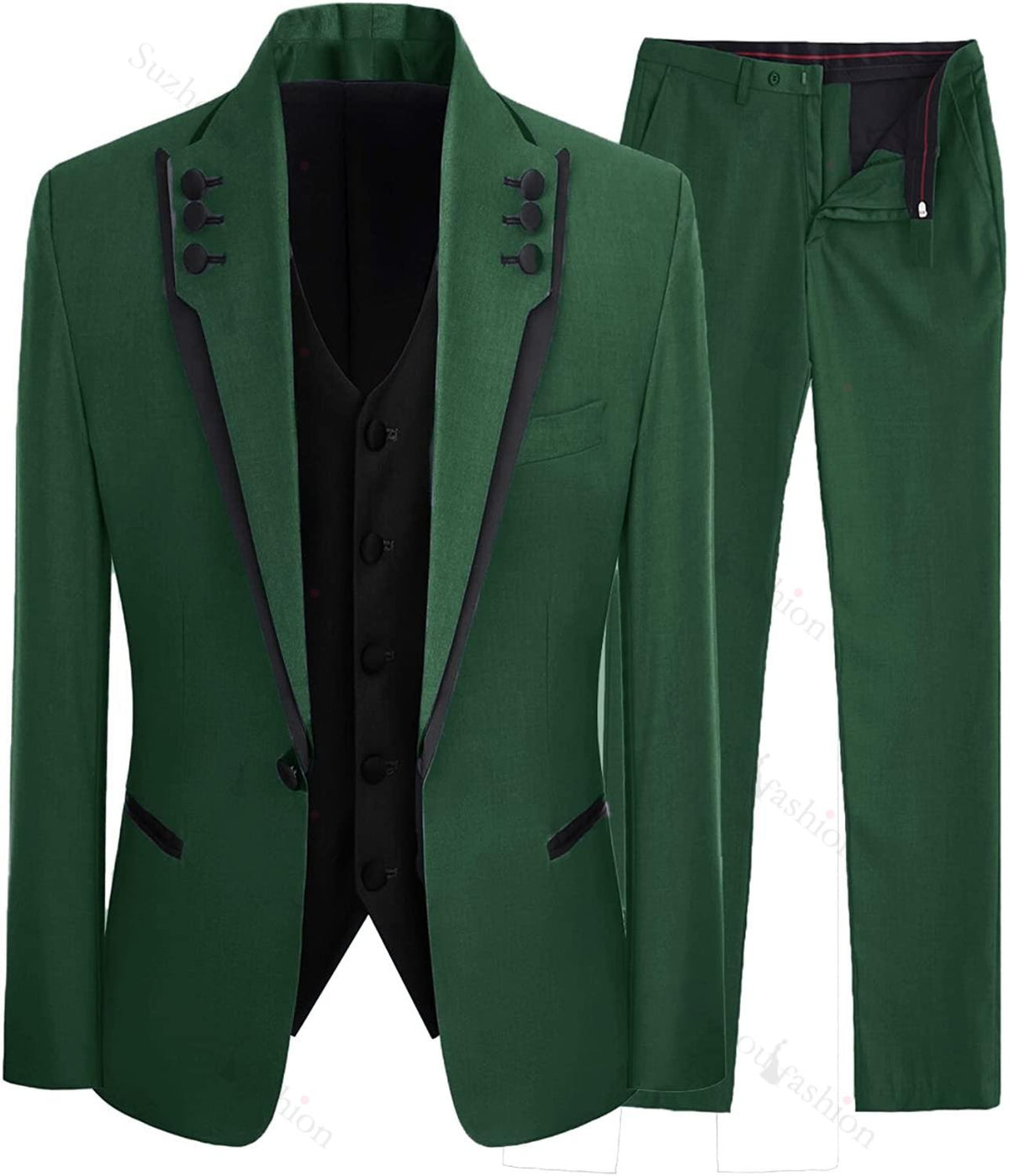 Green Three Piece Shawl Lapel Prom Suit