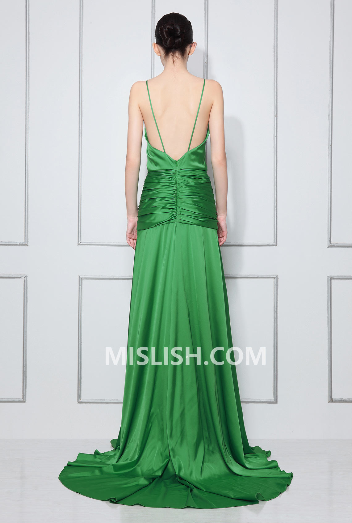 Atonement Green V-neck Dress Backless Prom Dress Inspired Celebrity - Fashionpara