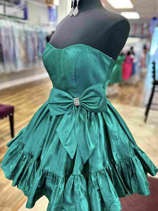 A-Line Strapless Short Satin Homecoming Dress With Bowknot