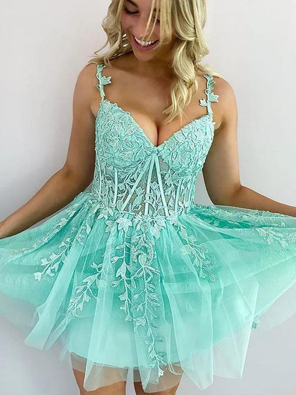 A-Line Zipper Back Homecoming Dress With Appliques - FashionDia