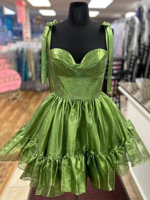 Sage A-line Straps Sweetheart Short Homecoming Dress with Bow
