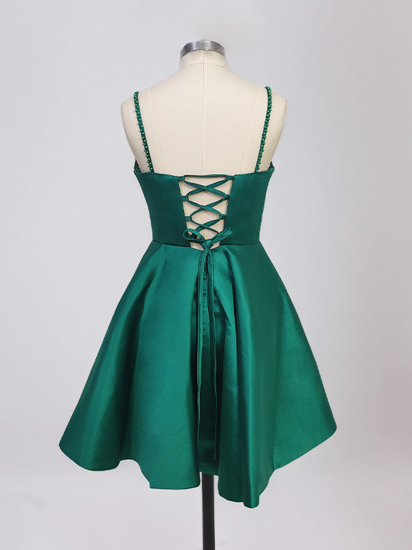 A Line Spaghetti Straps Satin Short Homecoming Dress