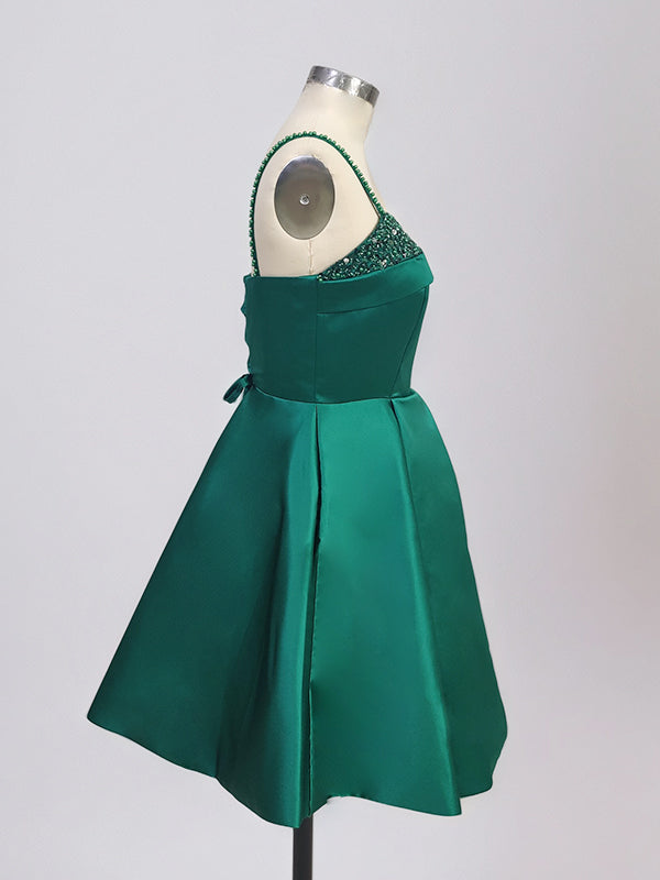 A Line Spaghetti Straps Satin Short Homecoming Dress
