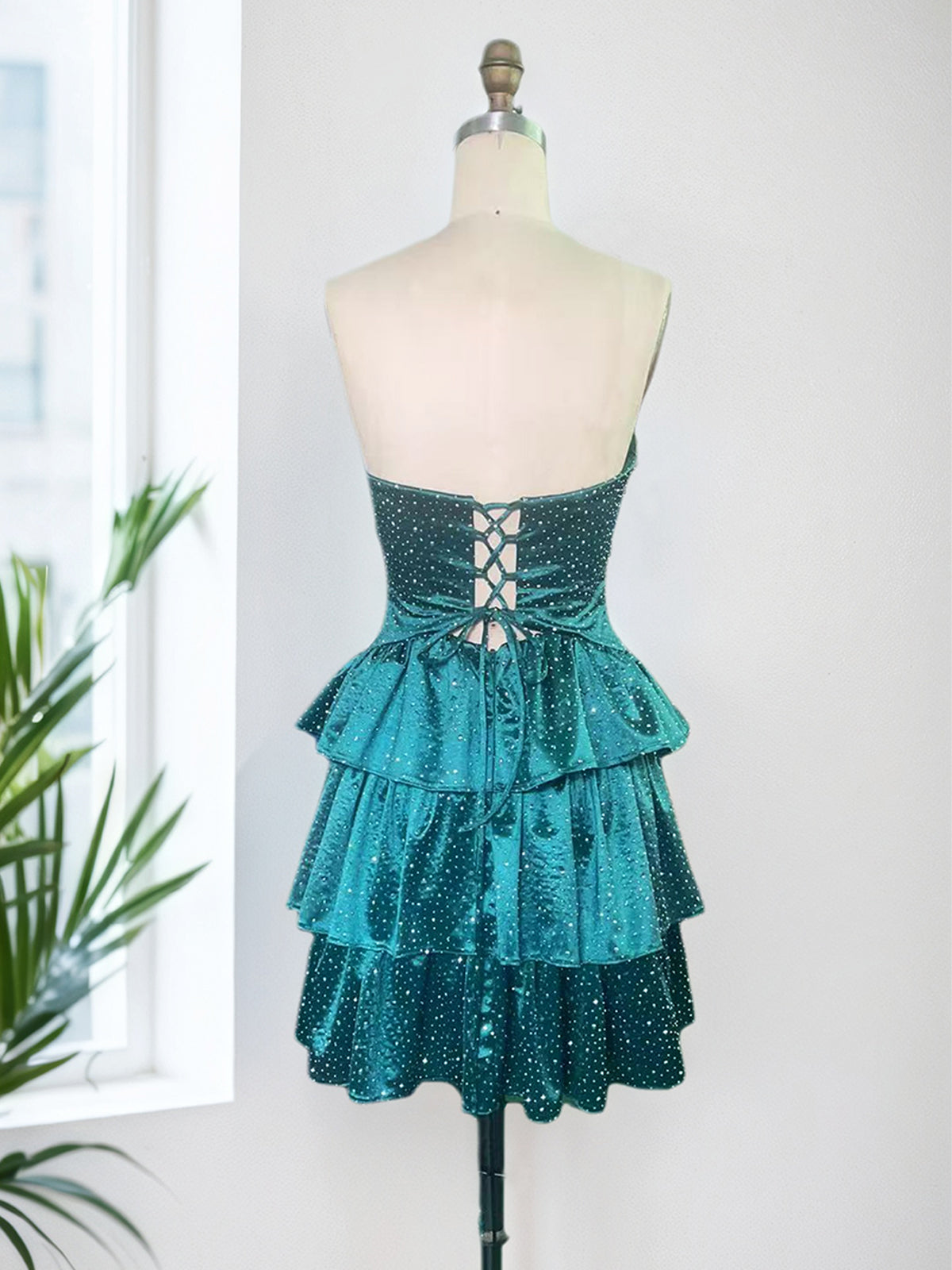 A Line Strapless Sweetheart Satin Homecoming Dress with Keyhole