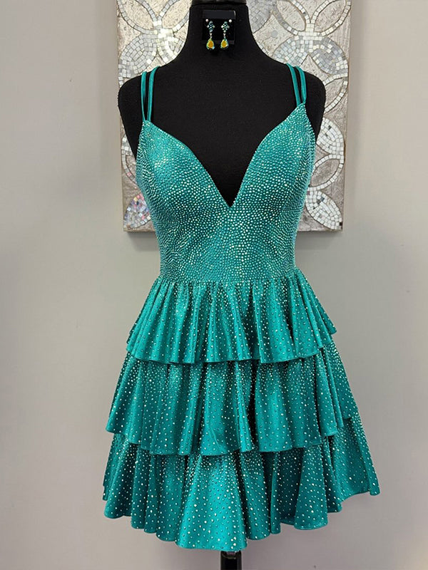 Beaded Open Back Ruffle Short Homecoming Dress