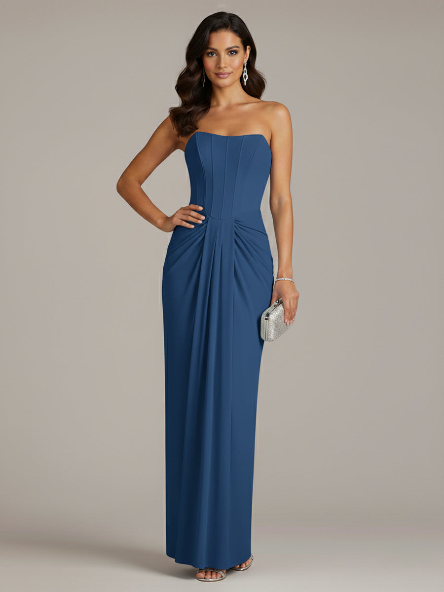 Green Sheath/Column Chiffon Off The Shoulder Sleeveless Floor Length Dresses