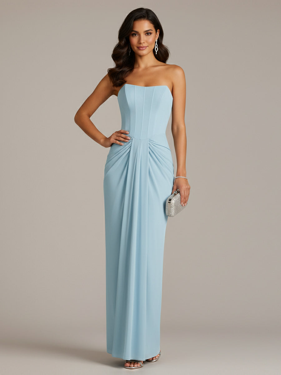 Green Sheath/Column Chiffon Off The Shoulder Sleeveless Floor Length Dresses