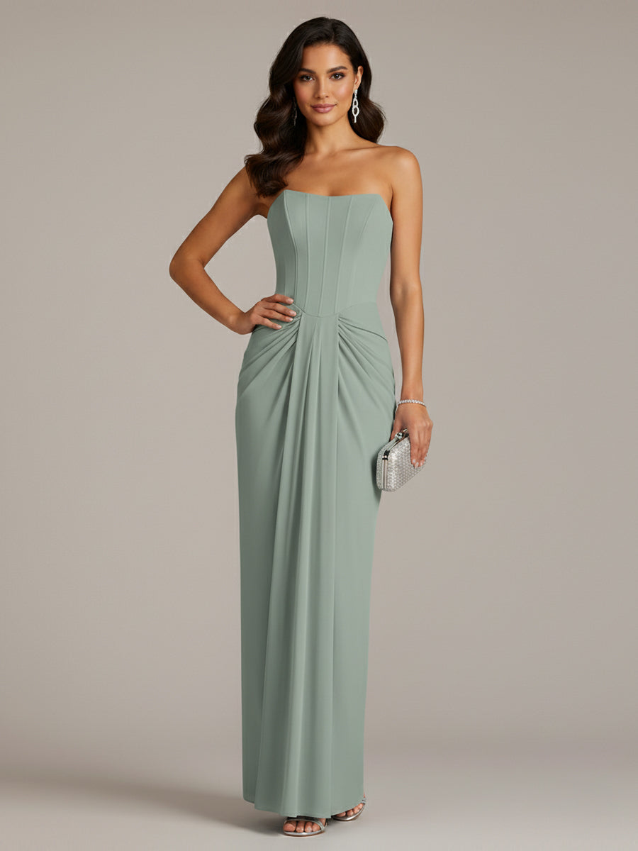 Green Sheath/Column Chiffon Off The Shoulder Sleeveless Floor Length Dresses