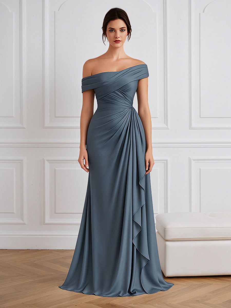 Grey Blue Satin One Shoulder Sheath Formal Dress