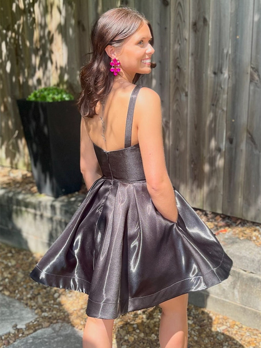 A-line One Shoulder Pleated Short Homecoming Dress