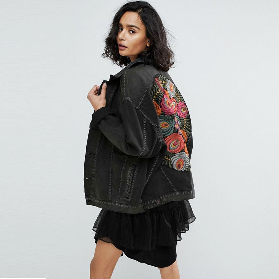 Floral Embroidered Denim Jacket
