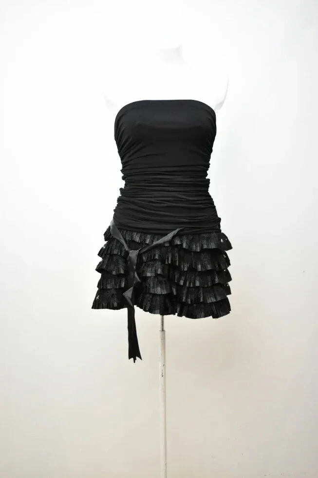 Black Strapless Homecoming Dress Black Party Dress Cocktail Dress (ZD12106)