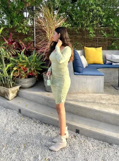 Cute Sage Green Short Homecoming Dress with Long Sleeves Sexy Party Dress (ZD12374)